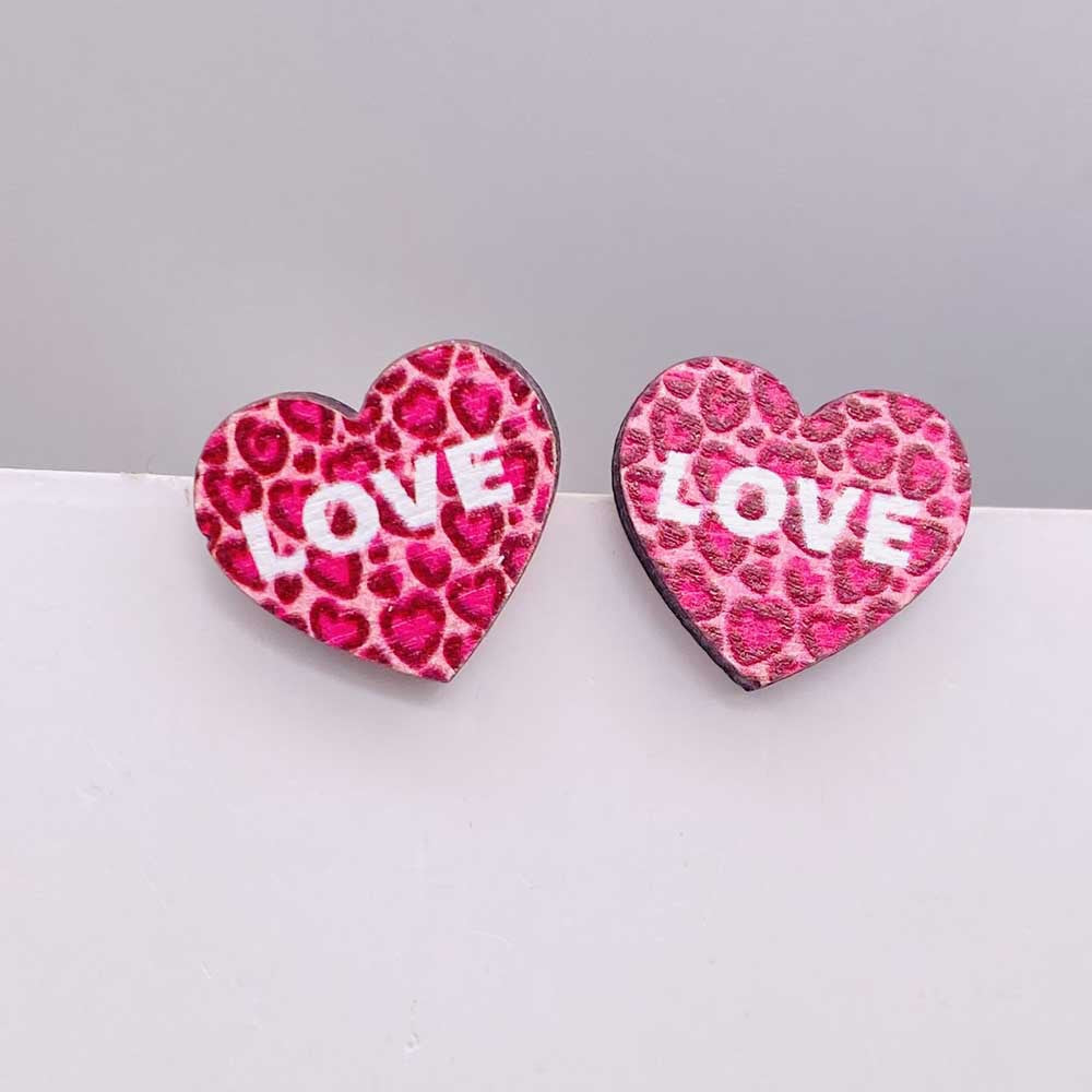 Wholesale Valentine's Day Pink Envelope Dwarf Rose Wooden Earrings